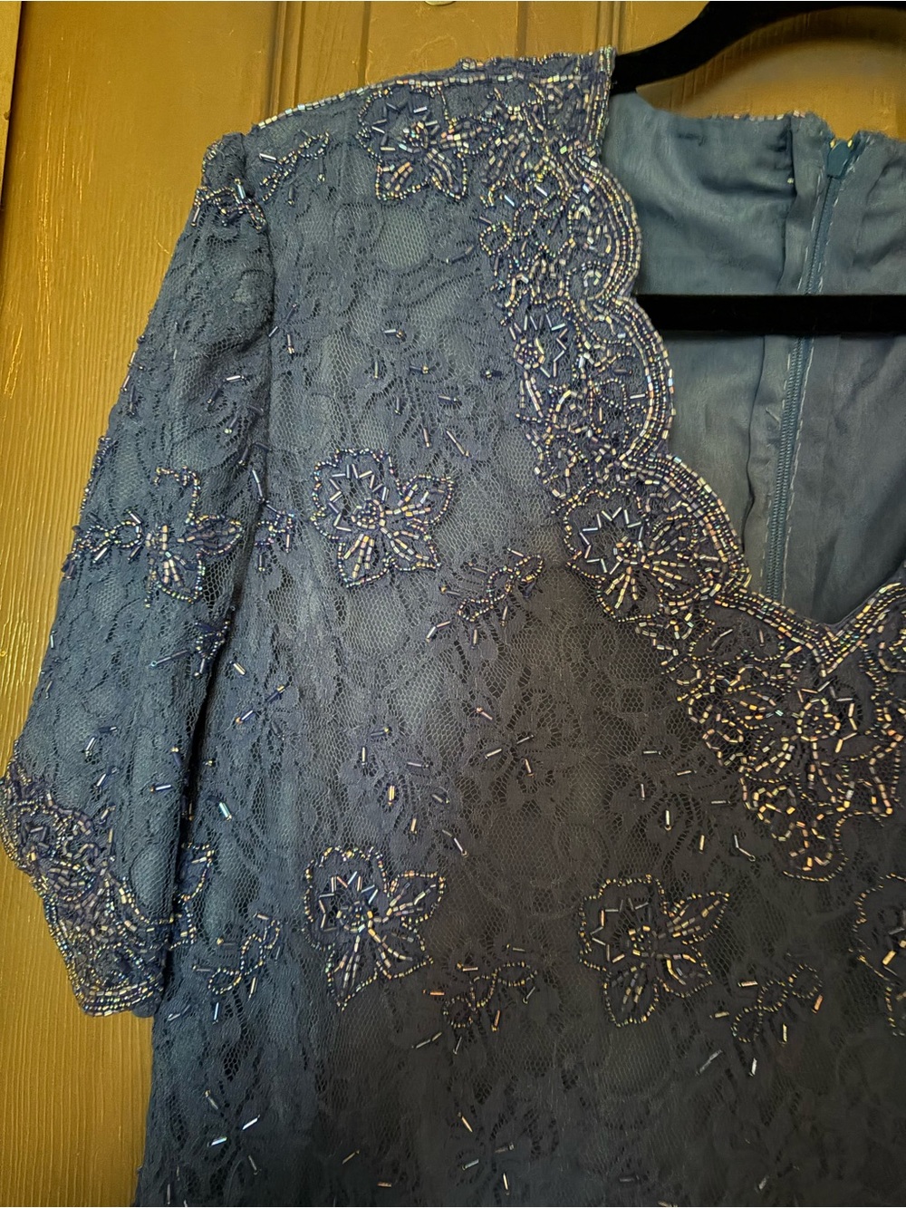 Elegant Blue Women's Lace Overlay Dress - Picture 6 of 6